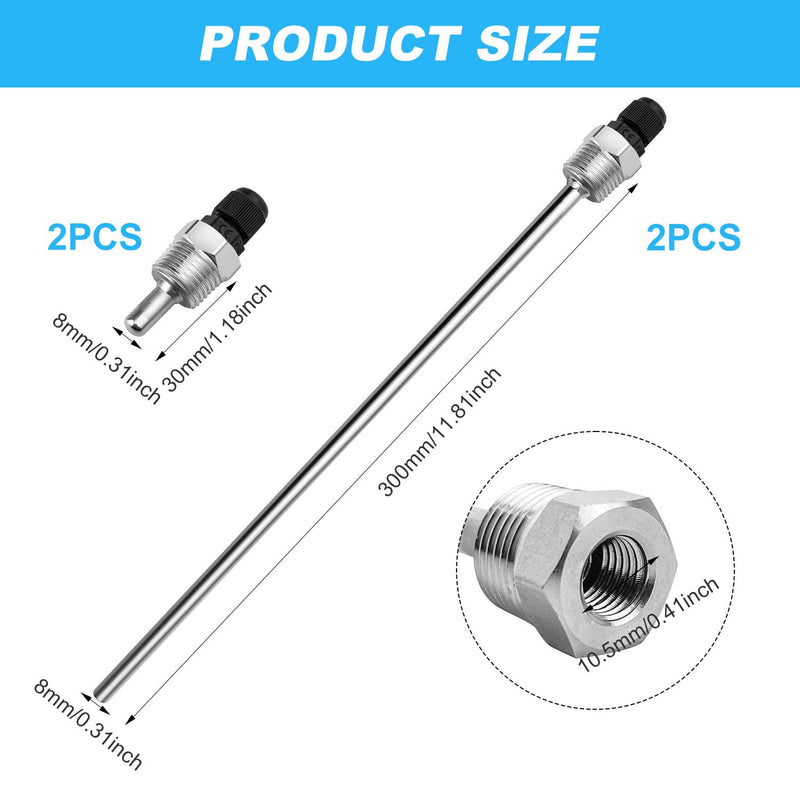 GZhaimai Pack of 4 Immersion Sleeves, 8 x 30 mm and 8 x 300 mm Stainless Steel Diving Sleeve, G1/2 Inch Thread, Made of High-Strength 304 Stainless Steel, Immersion Protection Tubes for Thermocouples