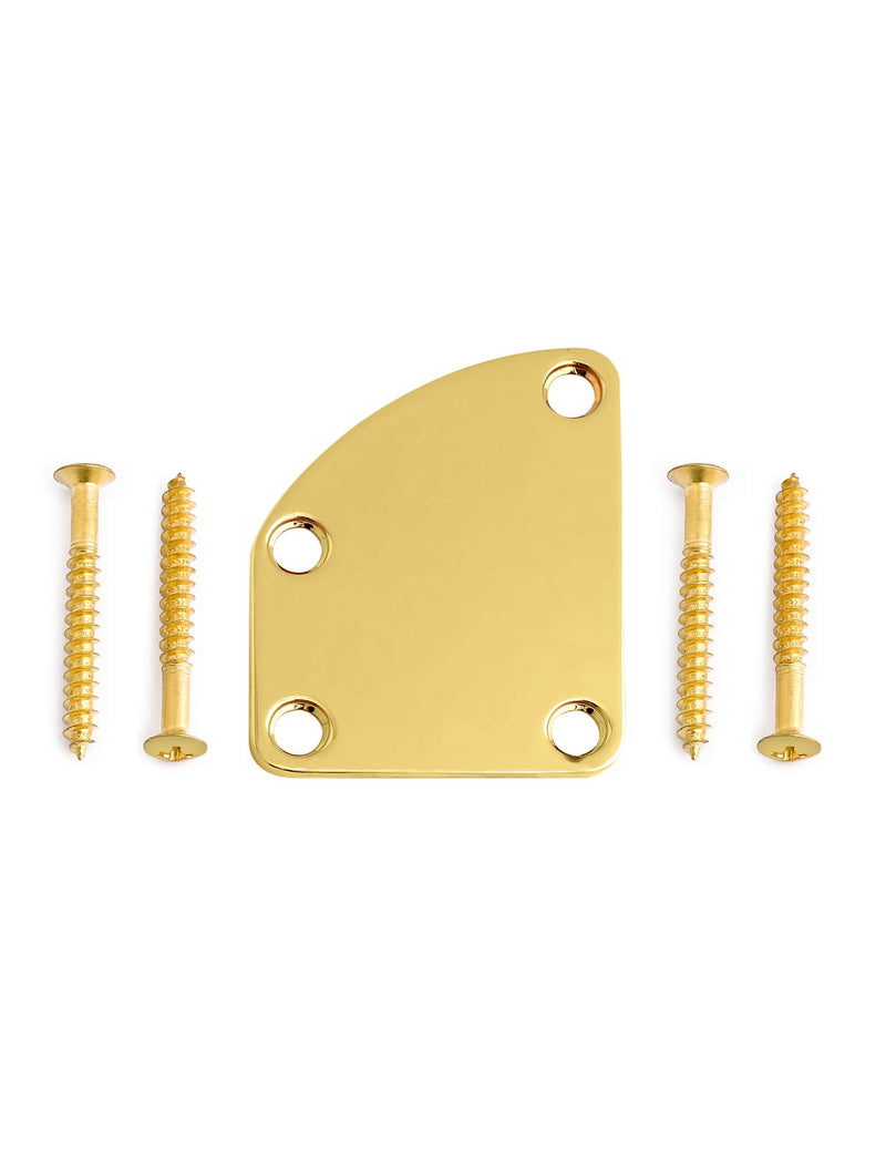 Metallor Electric Guitar Neck Plate Curved Cutaway Semi Round Neck Joint Back Mounting Plate for Stratocaster Telecaster Style Electric Guitar Bass Parts Replacement 4 Holes with Screws Gold. Gold-1