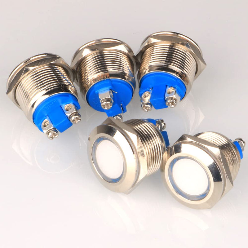 GUUZI 5pcs 12V-24V 19mm LED Metal Indicator Light Waterproof Signal Lamp with Wire (White) White-19 mm
