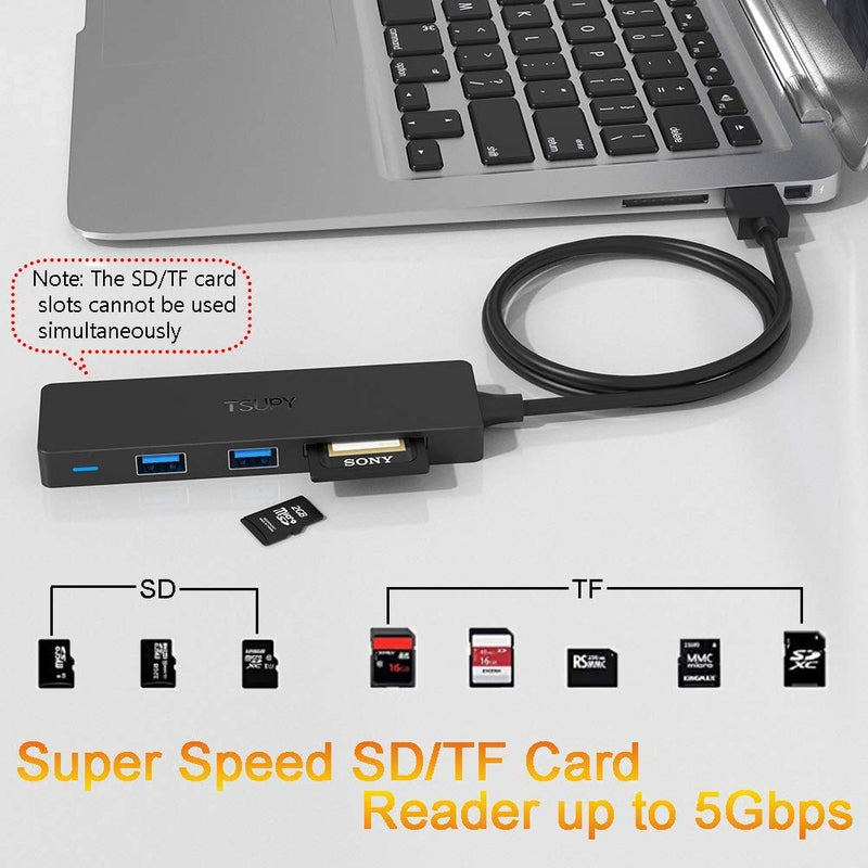 TSUPY USB 3.0 Hub Multi USB Data HUB with 4ft/48inch Extended Cable,SD/TF Card Reader & 3 USB 3.0 Ports Compatible for PC, Laptops, Surface Pro, MacBook, Mac Mini, iMac Pro