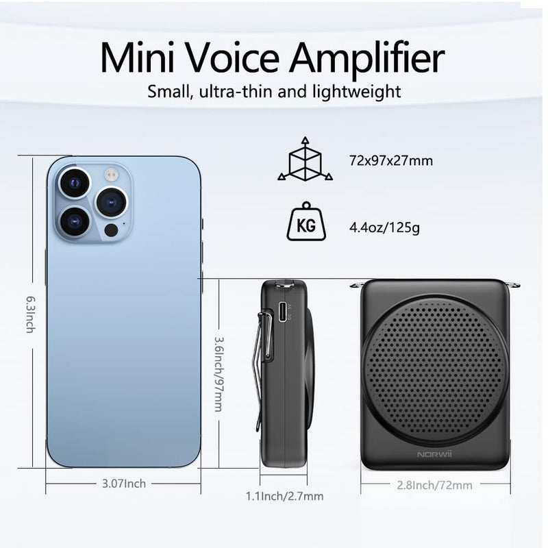 NORWII Mini Voice Amplifier, 3 Hours Quick Charging and up to 30 Hours Play, Portable Voice Amplifier for Teachers, Training, Tour Guide, etc (Black) Black
