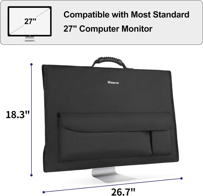 Mancro Monitor Carrying Case Compatible with Apple 27" iMac | Padded Travel Carrying Bag, Rubber Handle, Pockets for 27" Screen and Accessories, Protective Dust Cover