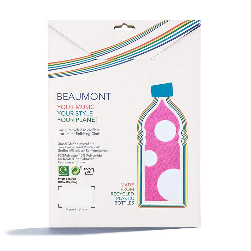 Beaumont Pink Polka Dot Musical Polishing & Cleaning Patterned Instruments Trumpet Clarinet Sax Flute Recycled Microfibre Cleaning Cloth Brass Silver 40 x 30 cm (BFC4030-PP)
