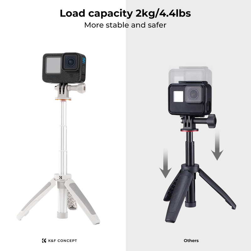 [AUSTRALIA] - K&F Concept Selfie Stick Tripod for GoPro, Extendable Vlog Selife Stick Portable Stand Compatible with GoPro Hero 12/11/10/9/8/7/6/5/GoPro Max/DJI Osmo Action/Insta 360/AKASO Action Camera 32CM Grey 