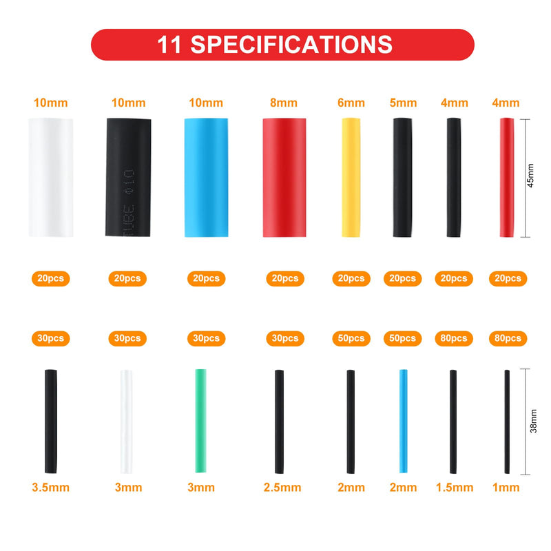 Heat Shrink Tube Set, Heat Shrink Tubing 2:1 Ratio, 580 Pieces Heat Shrink Tubing, for Connecting, Rust Protection, Water Resistance and Insulation of Cables in Households or Industries