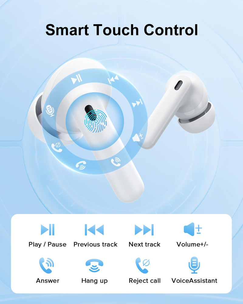 [AUSTRALIA] - Wireless Earbuds, 42H Playtime Bluetooth 5.3 Headphones, HIFI Stereo Call Noise Cancelling Earbuds, IPX7 Waterproof Stereo in-Ear Earphones with LED Display for IOS Android Cell Phone (White) White 