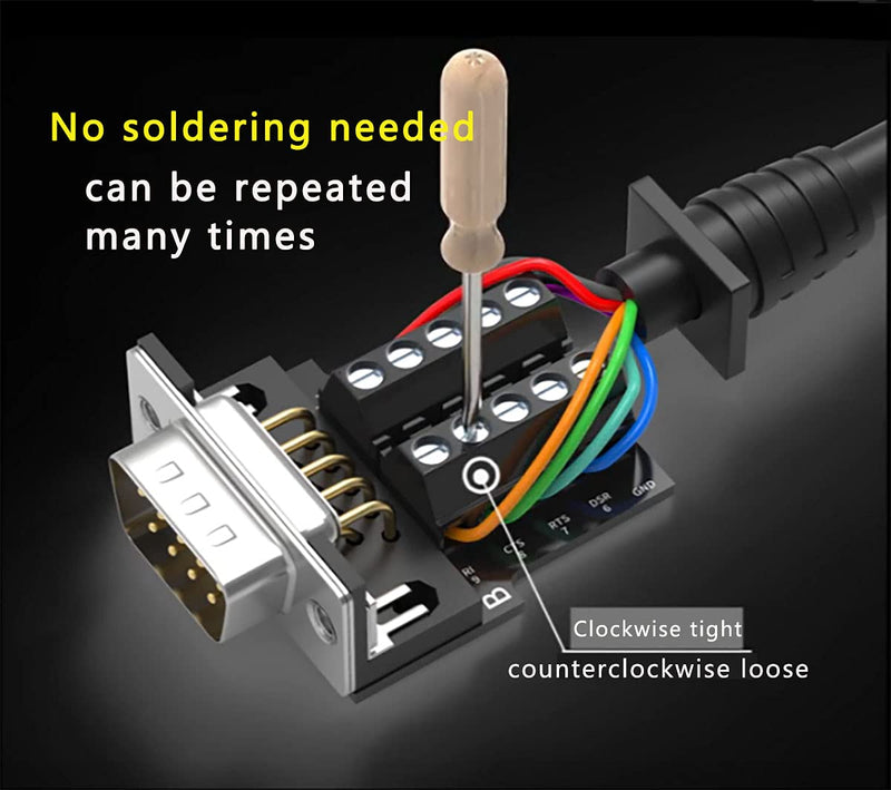Connector DB9 Serial Adapters D-SUB 9-pin RS232 RS485 Adapter to Terminal Connector Signal Module with Bolts Nuts and Screwdriver (1PCS Male+1PCS Female) Male+Female (bolts and nuts)