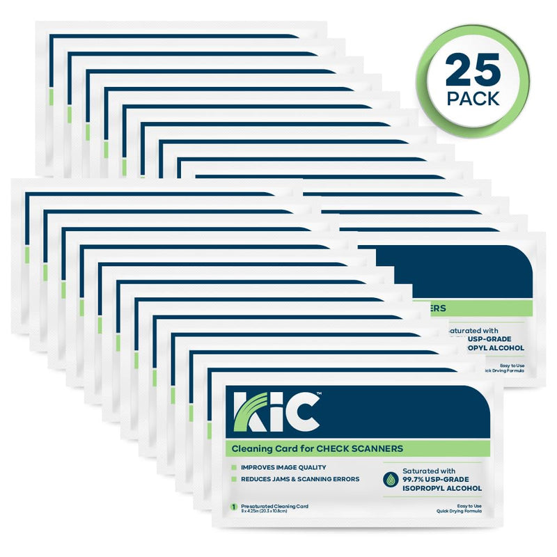 [AUSTRALIA] - KICTeam - Cleaning Cards for Check Scanners (25 Cards) - Presaturated with Quick Drying Solution - Compatible with Most Check Scanner Machines - Made in USA 