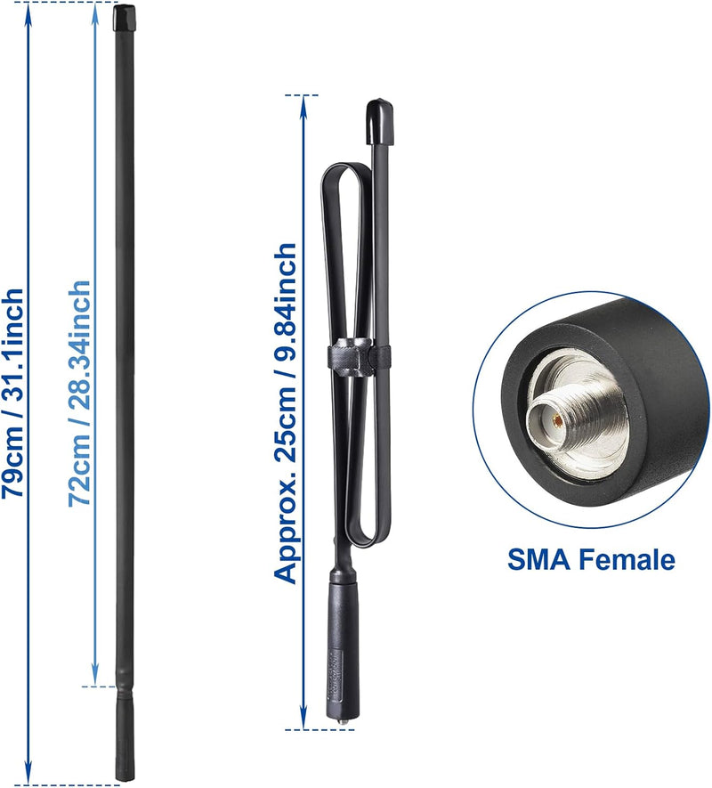 72CM/28.3Inch Length ABBREE SMA-Female Dual Band 144/430Mhz Foldable CS Tactical Antenna for Baofeng UV-5R UV-82 BF-82HP BF-888S Ham Two Way Radio 28.3in