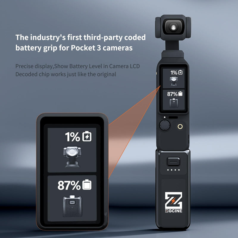 [AUSTRALIA] - Osmo Pocket 3 Battery Handle, ZGCINE PK-H01 7.7V/1600mAh Fast Charging Handle Grip Replaced for DJI Pocket 3 Battery for Xtra Muse, Reserved 1/4”Thread,Support Directly Data Transmission 