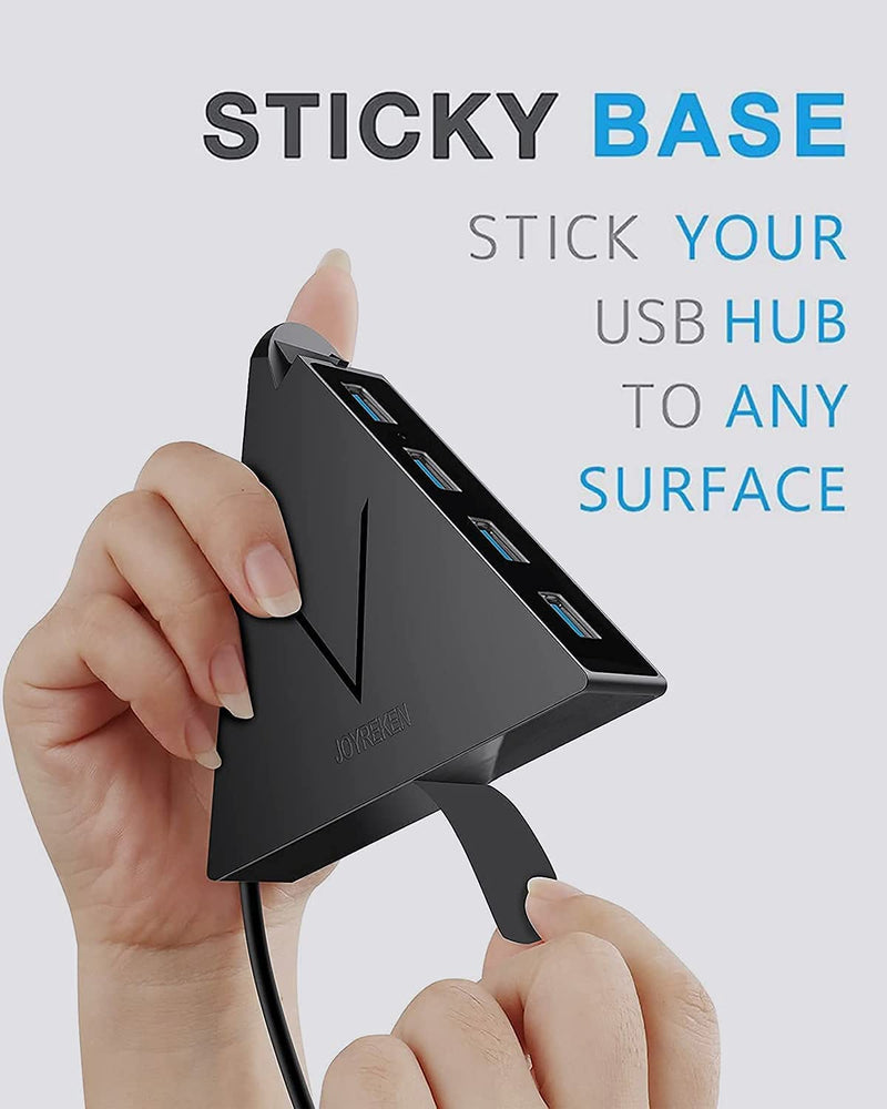 JoyReken 4-Port USB 3.0 Hub, FlyingVHUB Vertical Data USB Hub with 2 ft Extended Cable, for Mac, PC, Xbox One, PS4, PS5, iMac, Surface Pro, XPS, Laptop, Desktop, Flash Drive, Mobile HDD Black