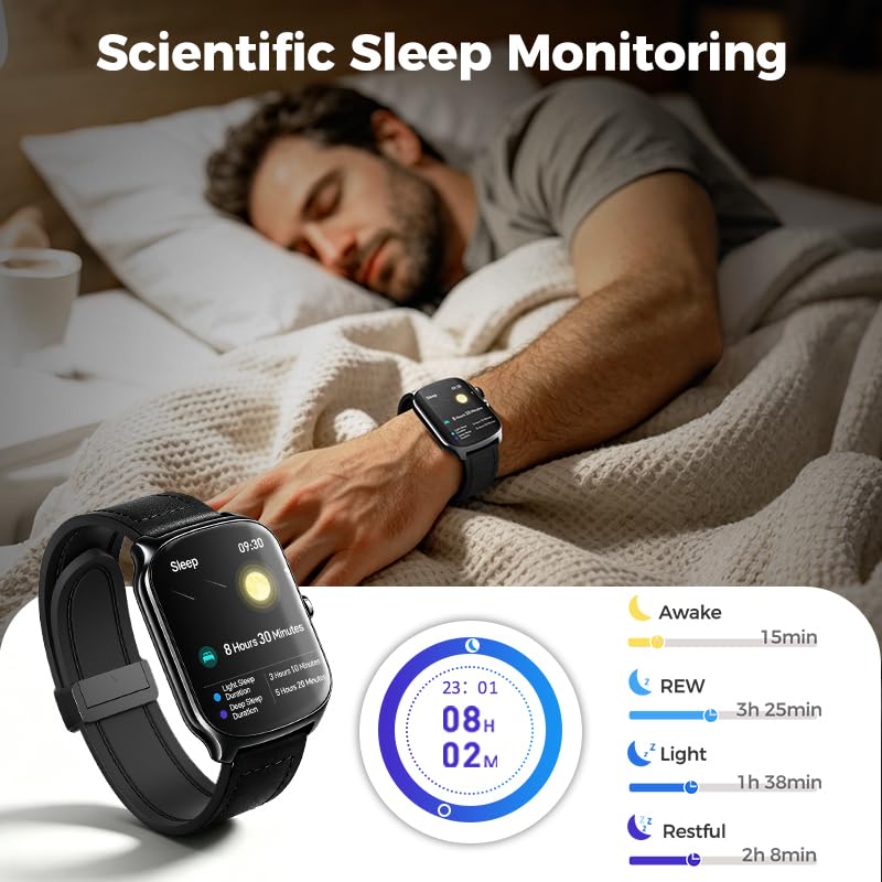 Smart Watch for Men,1.87" HD Touchscreen, Alexa Built-in, Fitness Tracker with Heart Rate/Sleep, Multi-Sport Modes Pedometer, Bluetooth Calling Smartwatch for Android/iOS for Daily Workout Black