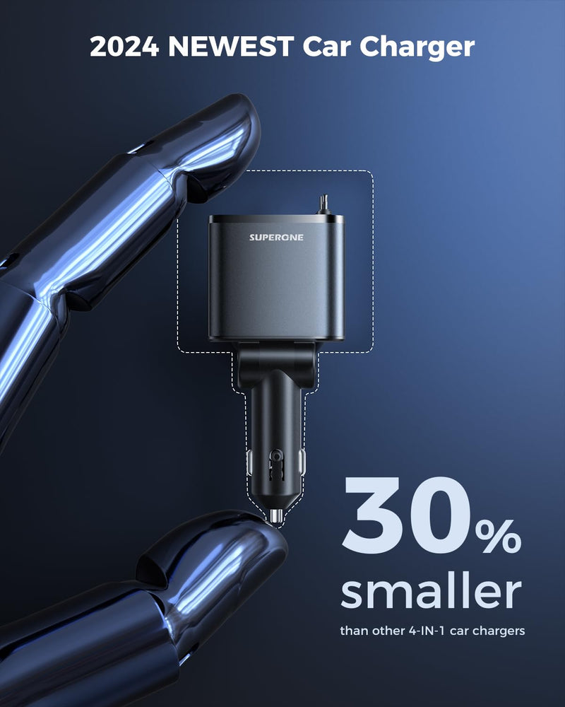 Smaller 4 in 1 Retractable Car Charger & SUPERONE Retractable Car Charger