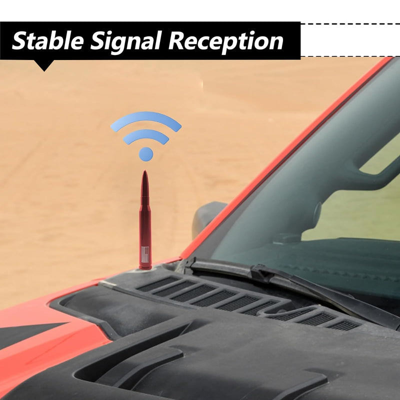 1 PC Car Bullet Antenna, Retractable Antenna Replacement, Enhanced Signal Receiver, Antenna with Screw Spacer, Compatible with Ford F150 Wrangler Jeep Chevrolet (Red) Medium Red