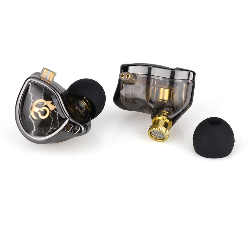 Linsoul QKZ x HBB 10mm Titanium-Coated Diaphragm HiFi in-ear Monitor Earphones with Semi-open Cavity, Detachable 2Pin Silver-plated Cable, Noise Canceling for Audiophile (Black, with Mic) Black