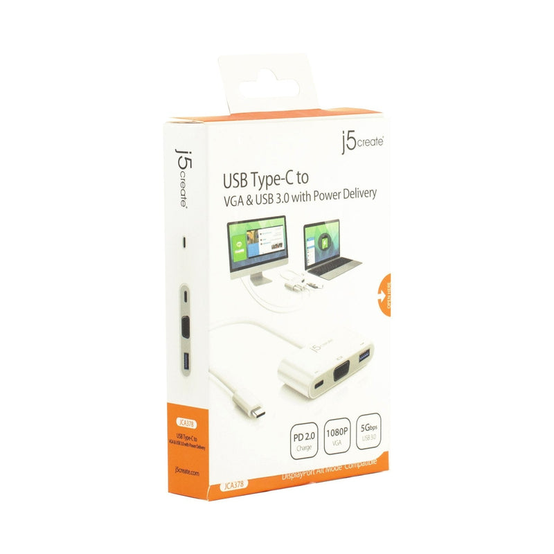 j5create USB-C to VGA & USB 3.0 - Power Delivery | USB Super Speed 3.0 Port | 5 Gbps | 1920 x 1200 @ 60 Hz | 1080p Video Playback | Compatible with USB C Devices