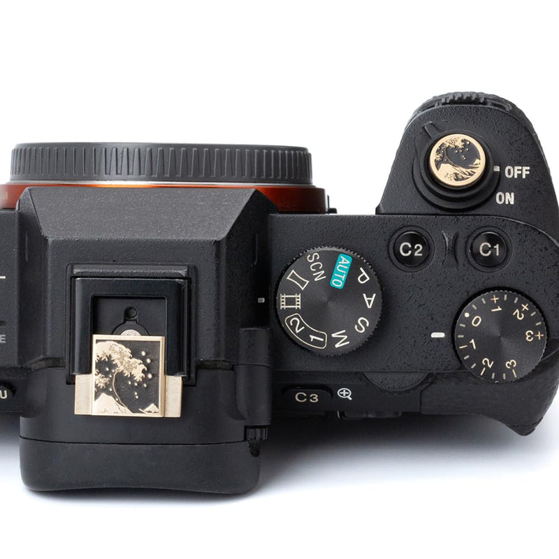 Kanagawa Wave Pattern Camera Hot Shoe Cover Shutter Button for Sony A1 A7C A7CR A7CII A7R A7M2 A7M3 A6700 A6600 A6500 A6400 A6300 (Copper Alloy-Set) Copper Alloy-Set
