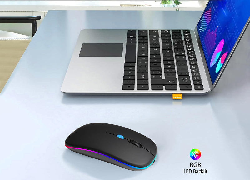 [AUSTRALIA] - Wireless Bluetooth Mouse,LED Rechargeable Laptop Mouse .Portable Office Computer Mice use(BT5.2 and USB 2.4G) Dual Mode Connection,Silent,Slim,for Apple Laptop/ipad Tablet/Mac/PC/phone.(Black) Black 