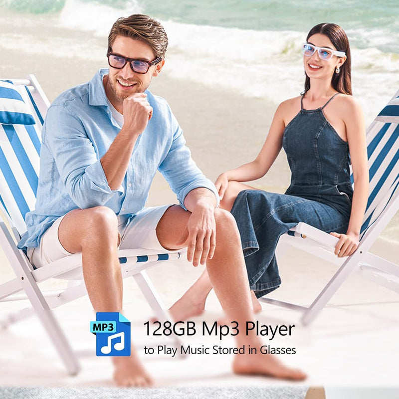 OhO Smart Glasses,128G MP3 Bluetooth Sunglasses with Open Ear Speaker Headphone, Indoor&Outdoor Sports,Polarized UV Protection,for Men Women