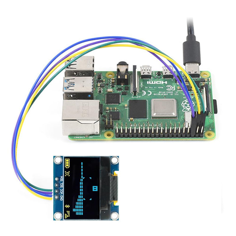 OLED Display, I2C Screen Display Module, Display Module, Self-Luminous Display Board, 0.96 Inch 128 x 64 Pixels, I2C 3.3V-5V, 4 Pins, Clear and Easy to Read Information