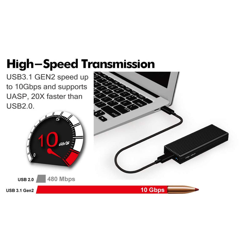Archgon External SSD Enclosure USB 3.1 Gen.2 NVMe with Both USB-C and USB-A Cables Compatible with M.2 2230/2242/2260/2280 PCIe-Based Solid State Drive Model MSD-221 (Black) Black