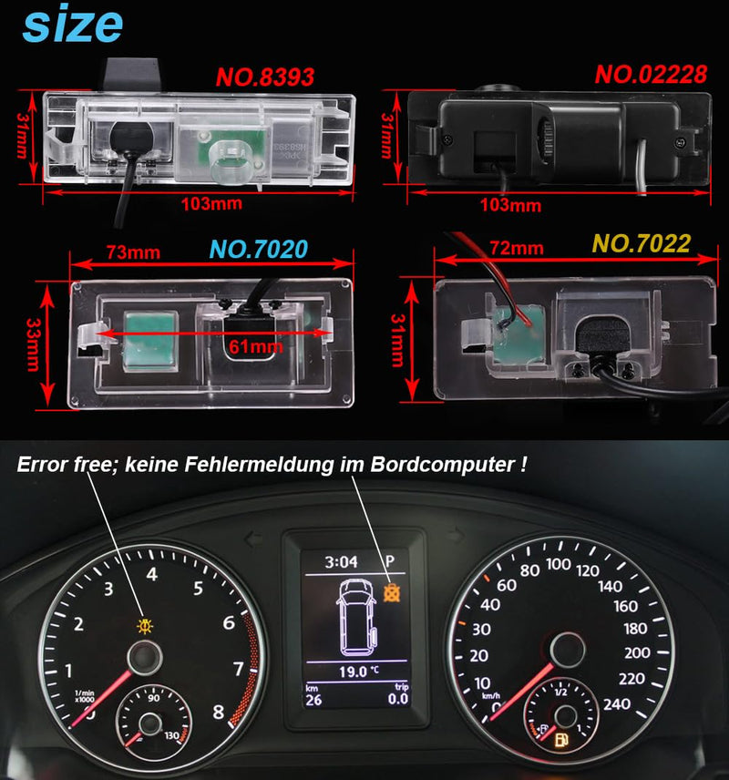 HD Rear-View License Plate Car Reverse Camera for BMW X2 X4 F39 F98 G02/i3 i8 Roadster/Mini Clubman Cooper CooperD Coopers R55 One OneD John Cooper Works F54/Mini Clubman Clubvan R55/Mini Countryman 12mm Len Camera No.02228=103*31mm(connecting)