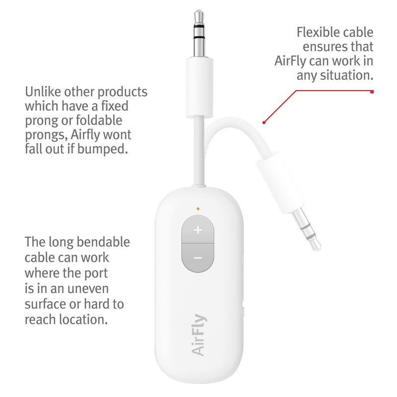 Twelve South AirFly SE Bluetooth Wireless Audio Transmitter Receiver for AirPods or Wireless Headphones - Use with Any 3.5 mm Audio Jack for Airplanes, Gym Equipment, TVs, iPad/Tablets and Auto White