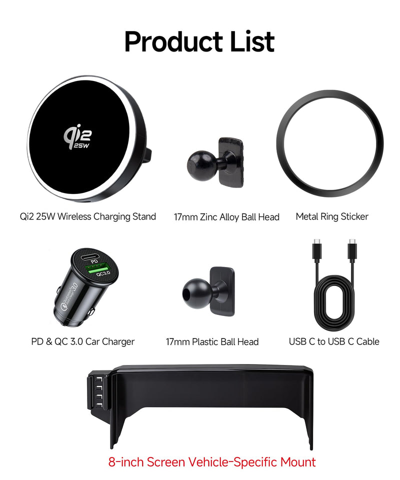 Qi2.2 25W Wireless Charger Car Phone Mount for Toyota Corolla 2020-2026 | Corolla Hybrid 2020-2026,Corolla Cross 22-26, 8"Screen Magsafe Accessories Fast Charging Magnetic Holder Fit iPhone Android Qi2.2 Max 25W Fast Wireless