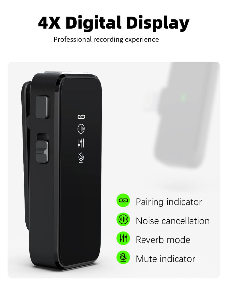 Wireless Lavalier Microphone for iPhone with Noise Cancellation, 100ft Transmission, 18H Battery Life, Wireless Lapel Microphone for Video Recording