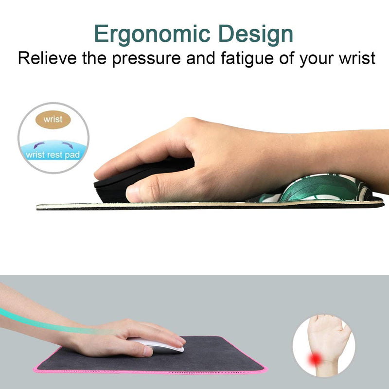 Ergonomic Mouse Pad with Wrist Support,Dooke Cute Wrist Pad with Non-Slip Rubber Base for Computer, Laptop, Home Office Gaming, Working, Easy Typing & Pain Relief Tropical Leaf Green Plant