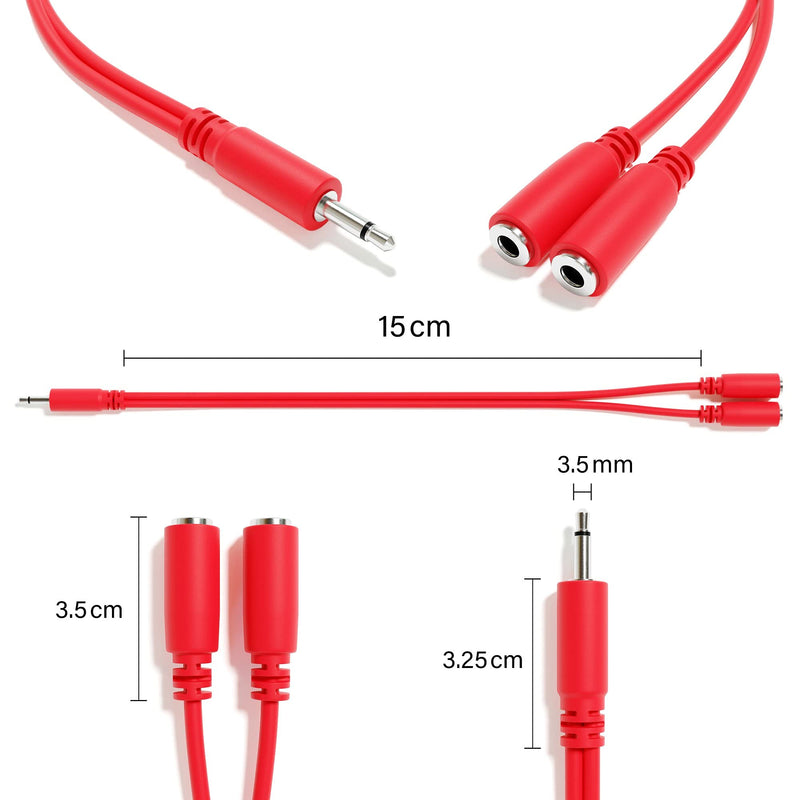 5-Pack - Mono Splitter Y Patch Cables - TS 3.5mm 1/8" Eurorack Synth Synthesizer [Red] Red