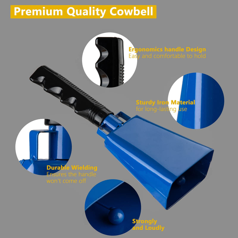 Cowbells 2pcs,Steel Cow Bell 8 inch with Handle,Cheering Hand Bell for Sports Events,Football Games,Party,Farm,Hand Chimes Percussion Musical Instruments (8 inch, Blue)