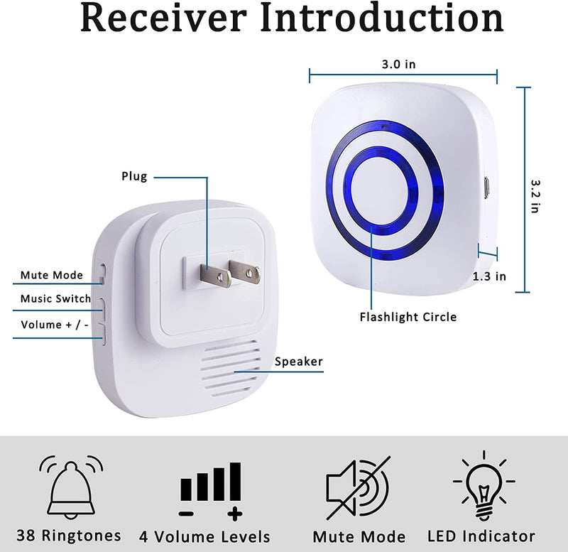 Motion Sensor Alarm, Long Range Wireless Driveway Alarm, Indoor Home Security System Electric Doorbells, 4 Motion Detector and 2 Alarm, 38 Chime Tunes, LED Indicator 2 alarm + 4 detector