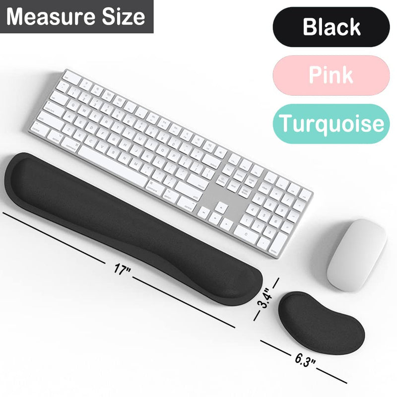 Keyboard Wrist Rest, BamLue Memory Foam Pad Set for Easy Typing & Pain Relief for Laptop, Office & Home, Ergonomic Sets for Keyboard, Gel Mouse Wrist Rest, Smooth Fiber Cushion Wrist Support-Black Black