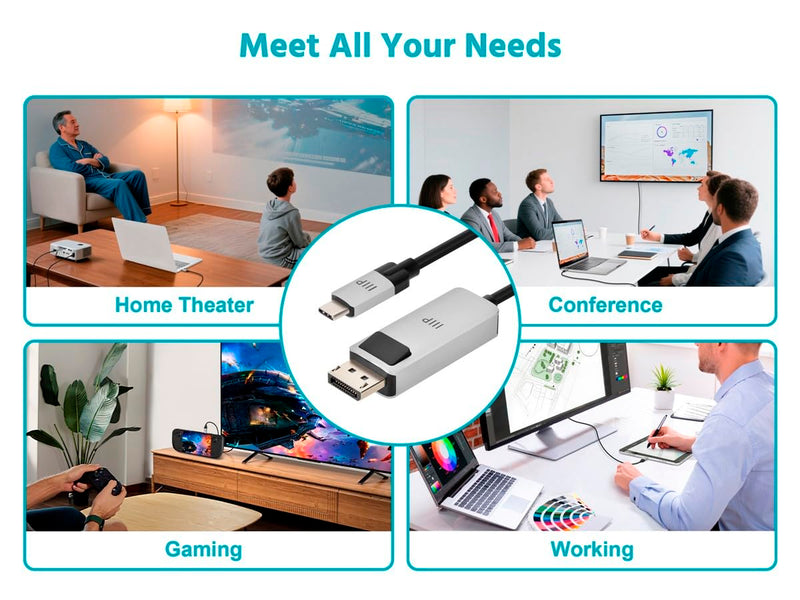 Monoprice USB-C to DisplayPort 1.4 Active Cable - 8K60 4K120 Retimer IC HDR Locking Connector 10ft Black
