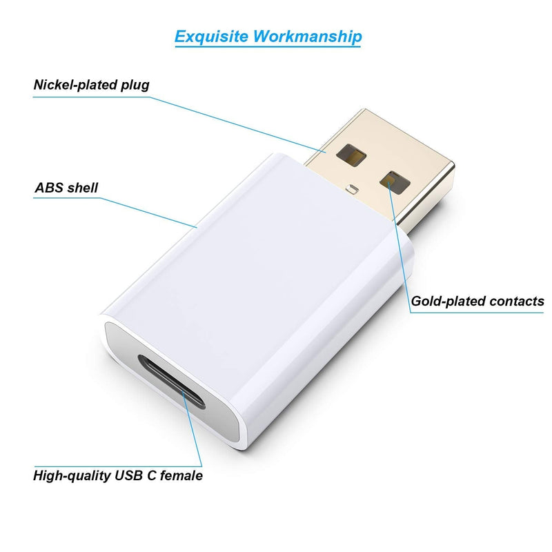 USB C Female to USB A Male Adapter,Compatible with Apple MagSafe Watch to USB Wall Plug,Type-C to A Charger Cable Converter for iPhone 13 12 Mini Pro Max,MacBook,iPad,Galaxy Note,Google Pixel 5 4 3XL 2 Pack White