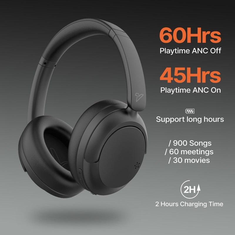 VOKALEN Hyper GO Wireless Over-Ear Noise Cancelling Headphones with Mic, 60H Playtime, Bluetooth Headphones, Hi-Res Audio, DEEP360 Spatial Audio, Ultra-Lightweight for Travel, Work, Study White