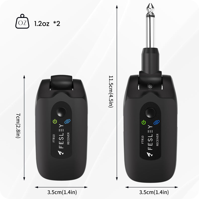 Fesley 2.4GHz Wireless Guitar System: Better Audio Resolution, One-Click Auto-Matching, 10-Hour Battery Rechargeable Audio Digital Wireless Guitar Transmitter Receiver for Bass Electric Instruments