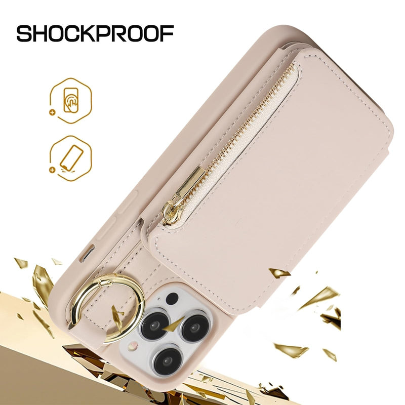 [AUSTRALIA] - for iPhone 15 Pro Wallet Case Crossbody, RFID Blocking Leather Card Holder Phone Zipper Purse Cases with Shoulder Wrist Straps Women for Apple iPhone 15 Pro 6.1 inch Beige iPhone 15 Pro (6.1 Inch, 3 Lens) 