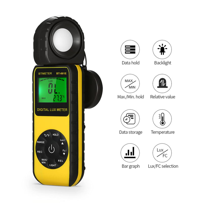 [AUSTRALIA] - BTMETER BT-881E Digital Illuminance/Light Meter, Measure Lights 0.01~300,000 Lux (0.01~30,000 FC) Foot Candles, Par Meter Luxmeter for Plants Aquarium Light Tester BT-881E (0.01~300,000 Lux) 