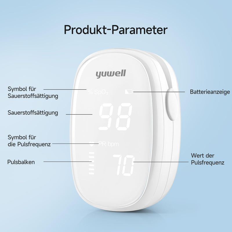 yuwell Pulse Oximeter, Oxygen Saturation Meter Fingertip with Measurement of Heart Rate, Pulse Rate Monitoring Oximeter, Batteries Included (YX102) YX102
