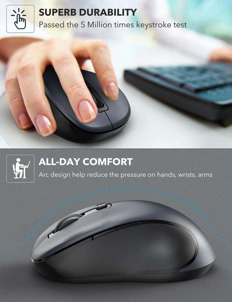 Wireless Mouse for Laptop, Trueque 2.4G Ergonomic Computer Mouse with 3 Adjustable DPI Levels, Page Up & Down Buttons, USB Mouse for Chromebook, PC, Desktop, Notebook, MacBook (Grey) Grey