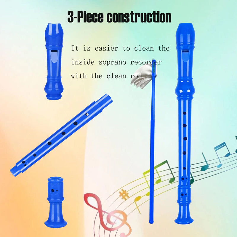 8 Holes Soprano Recorder with Cleaning Rod and Bag, Professional German Style C Key Recorder for Kids Beginners Students(Blue) Blue