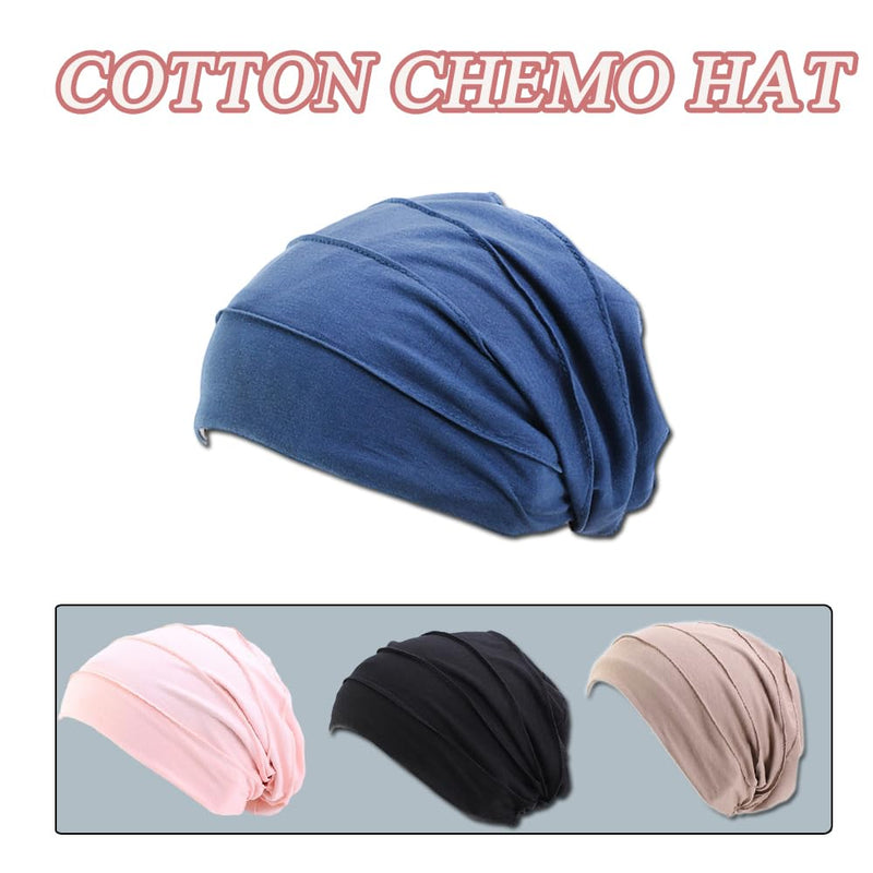 AIDIER Chemo Turban Hat for Women - Summer Cotton Headpiece - Slouchy Head Wrap Sleep Cap - Soft Turban for Cancer and Hair Loss Unit size blue