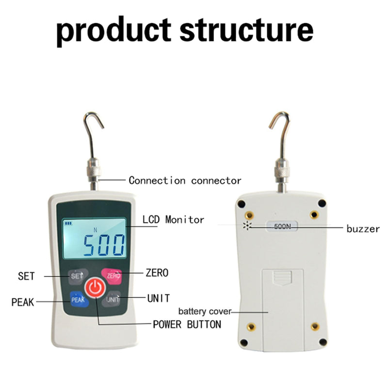500N Digital Force Gauge, Pressure Pull Dynamometer, Handheld Pressure Tension Gauge with Unit Switching, Backlit Display and Automatic Shut-Off