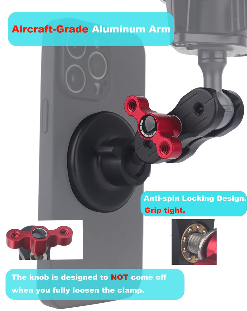 20mm Ball Socket Arm with Magnetic Phone Holder for Magsafe & All Smartphones – Compatible with Bulletpoint Mounting Solutions | Heavy-Duty Aluminum Arm (Round)