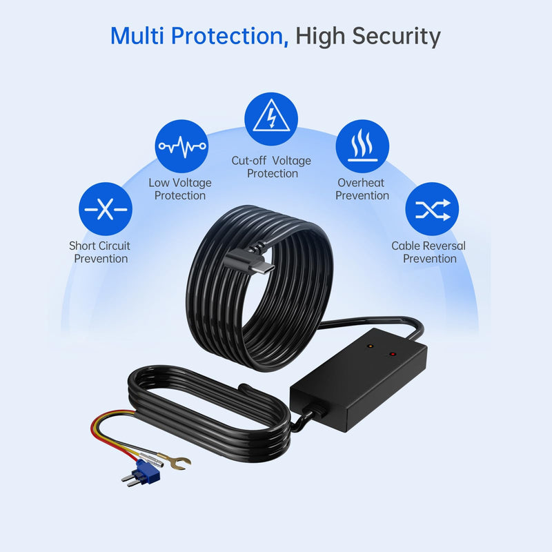 Dash Cam Front and Rear with Hardwire Kit, 2.5K+1080P Dual Dash Camera for Cars, S70, 11.5ft,12V 24V to 5V Car Dashboard Cam Charger Power Cable with Low Voltage Protection,Include 4 Fuse Taps