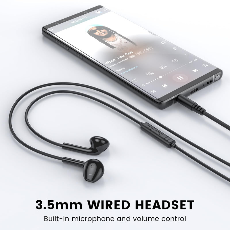 MOSWAG Wired Earbuds with Microphone, 3.5mm Jack in Ear Headphones with Microphone Suitable for Smartphones, Computers, Laptops, IPads, MP3 Players, Etc 3 pack Black