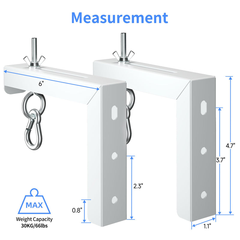 Universal Projector Screen Wall Mount L-Brackets Hanging Ceiling Mount, 6 inch Adjustable Extension with Hook for Home Projector and Movie Screens, Hold up to 66 lbs, White PRL003W