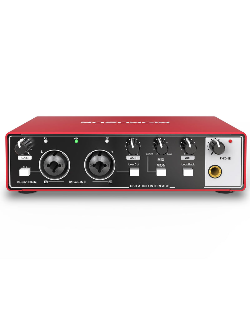 [AUSTRALIA] - HOSONGIN 2i2 USB Audio Interface for Beginners - 24Bit/192kHz, 48V Phantom Power, Plug & Play Recording for Podcast/Vocals/Guitar/Youtube, PC/Mac/iOS Compatible (Red Metal) H-A002 